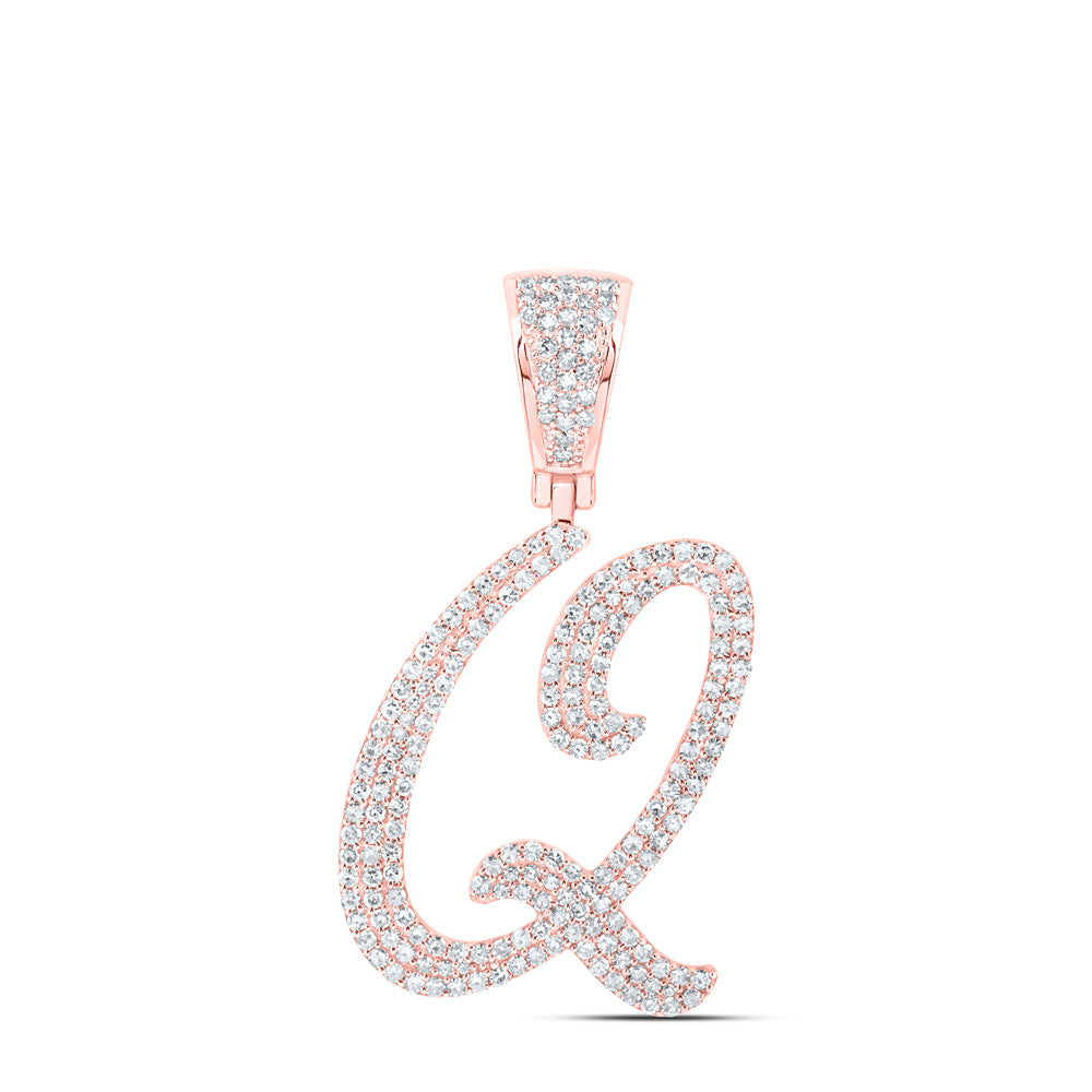 1 Ctw Natural Diamond Script Initial Letter Alphabet Q Pendant in 10k Rose Gold