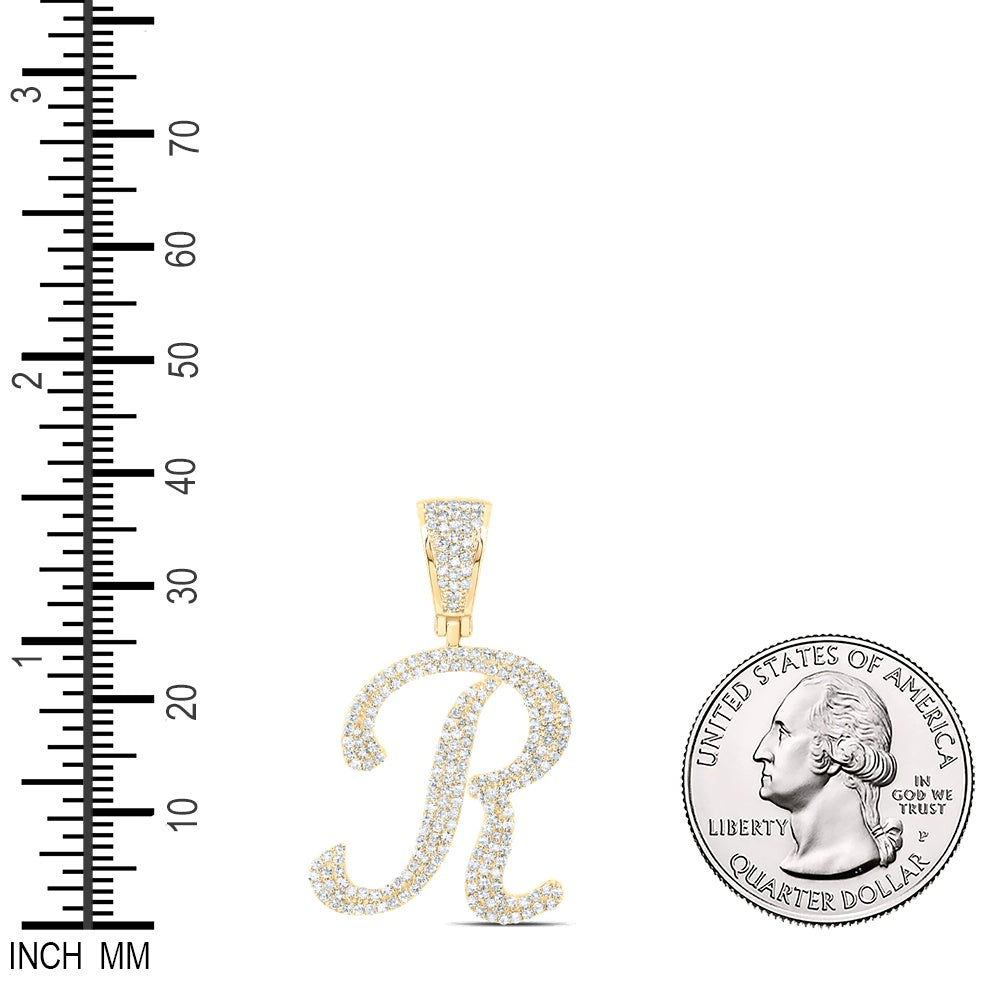 1.03 Ctw Natural Diamond Script Initial Letter Alphabet R Pendant in 10k Yellow Gold
