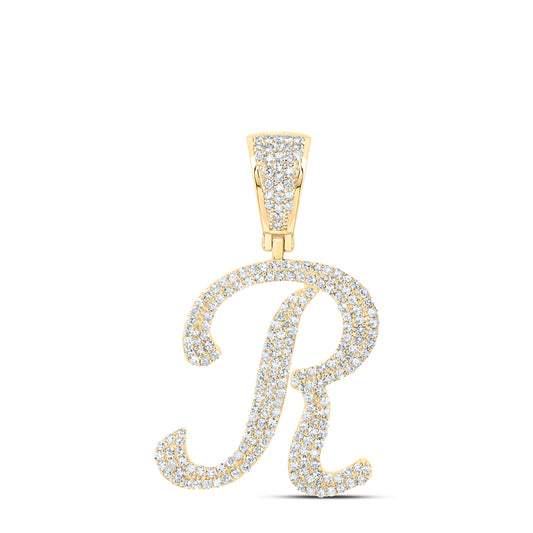 1.03 Ctw Natural Diamond Script Initial Letter Alphabet R Pendant in 10k Yellow Gold