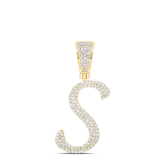 0.62 Ctw Natural Diamond Script Initial Letter Alphabet S Pendant in 10k Yellow Gold