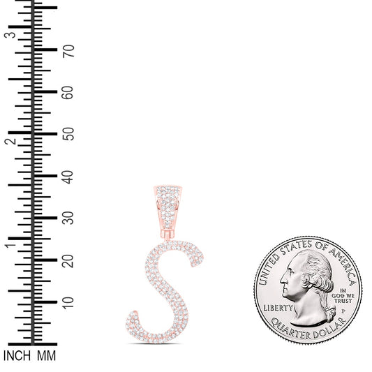 0.62 Ctw Natural Diamond Script Initial Letter Alphabet S Pendant in 10k Rose Gold