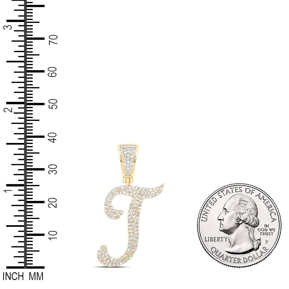 0.76 Ctw Natural Diamond Script Initial Letter Alphabet T Pendant in 10k Yellow Gold