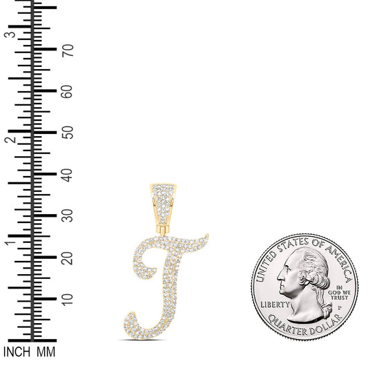 0.76 Ctw Natural Diamond Script Initial Letter Alphabet T Pendant in 10k Yellow Gold
