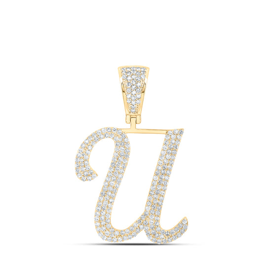 1.03 Ctw Natural Diamond Script Initial Letter Alphabet U Pendant in 10k Yellow Gold