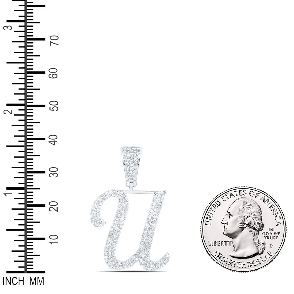 1.03 Ctw Natural Diamond Script Initial Letter Alphabet U Pendant in 10k White Gold