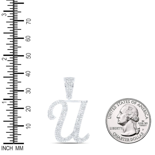 1.03 Ctw Natural Diamond Script Initial Letter Alphabet U Pendant in 10k White Gold