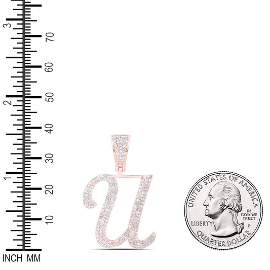 1.03 Ctw Natural Diamond Script Initial Letter Alphabet U Pendant in 10k Rose Gold