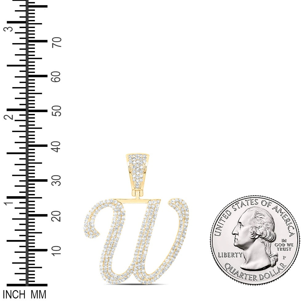 1.27 Ctw Natural Diamond Script Initial Letter Alphabet W Pendant in 10k Yellow Gold