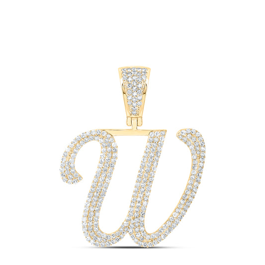 1.27 Ctw Natural Diamond Script Initial Letter Alphabet W Pendant in 10k Yellow Gold