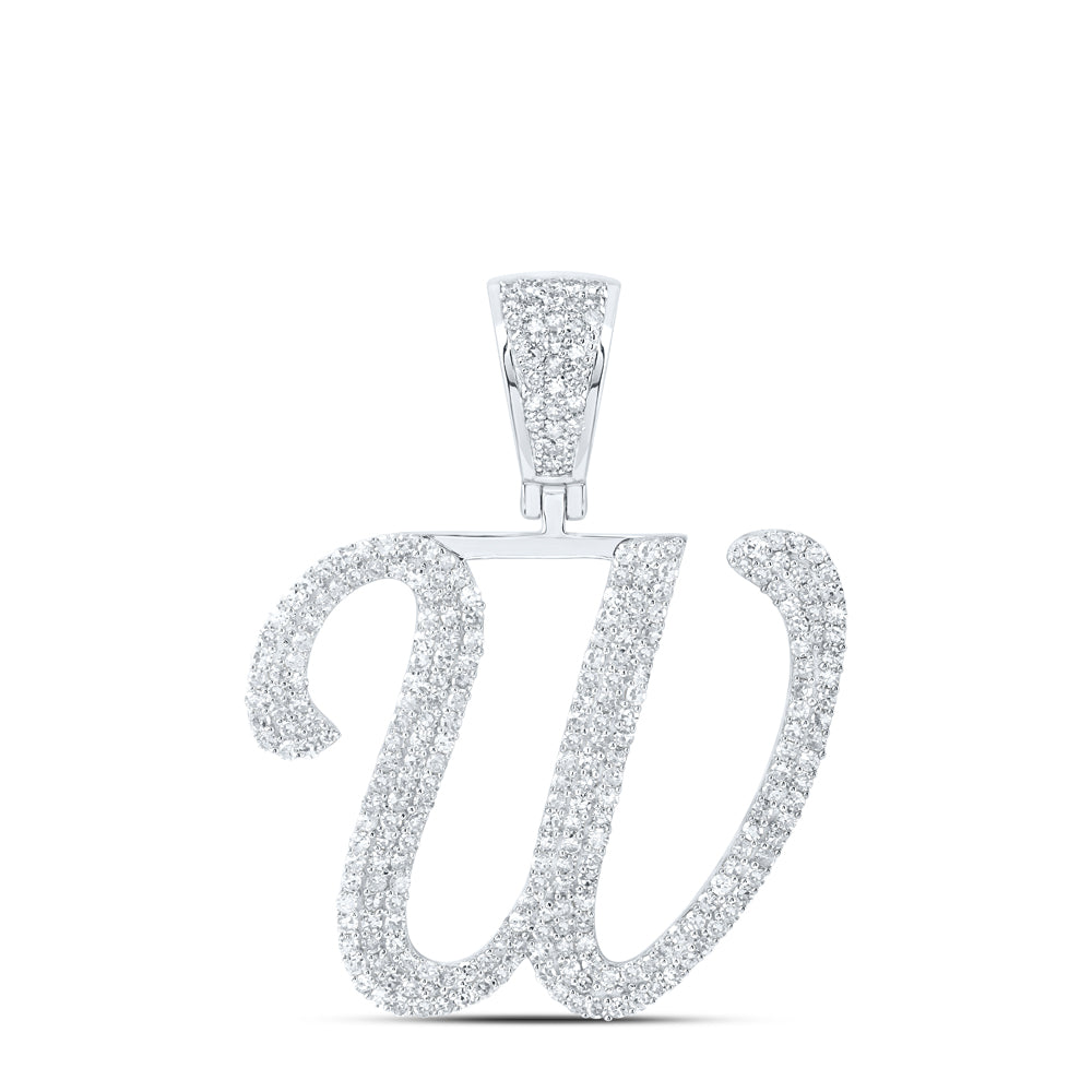 1.27 Ctw Natural Diamond Script Initial Letter Alphabet W Pendant in 10k White Gold