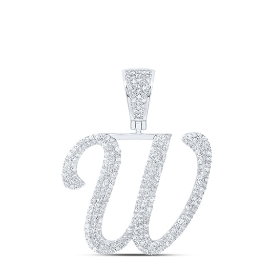 1.27 Ctw Natural Diamond Script Initial Letter Alphabet W Pendant in 10k White Gold