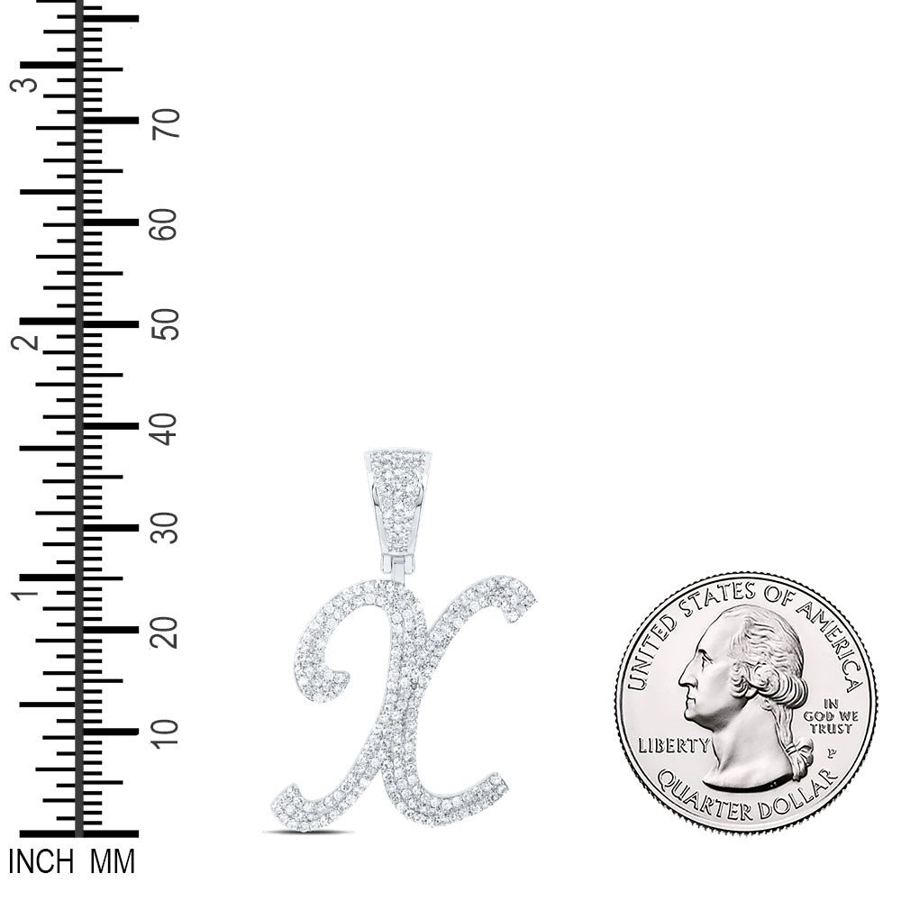 0.96 Ctw Natural Diamond Script Initial Letter Alphabet X Pendant in 10k White Gold