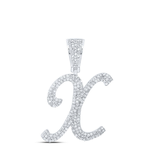 0.96 Ctw Natural Diamond Script Initial Letter Alphabet X Pendant in 10k White Gold