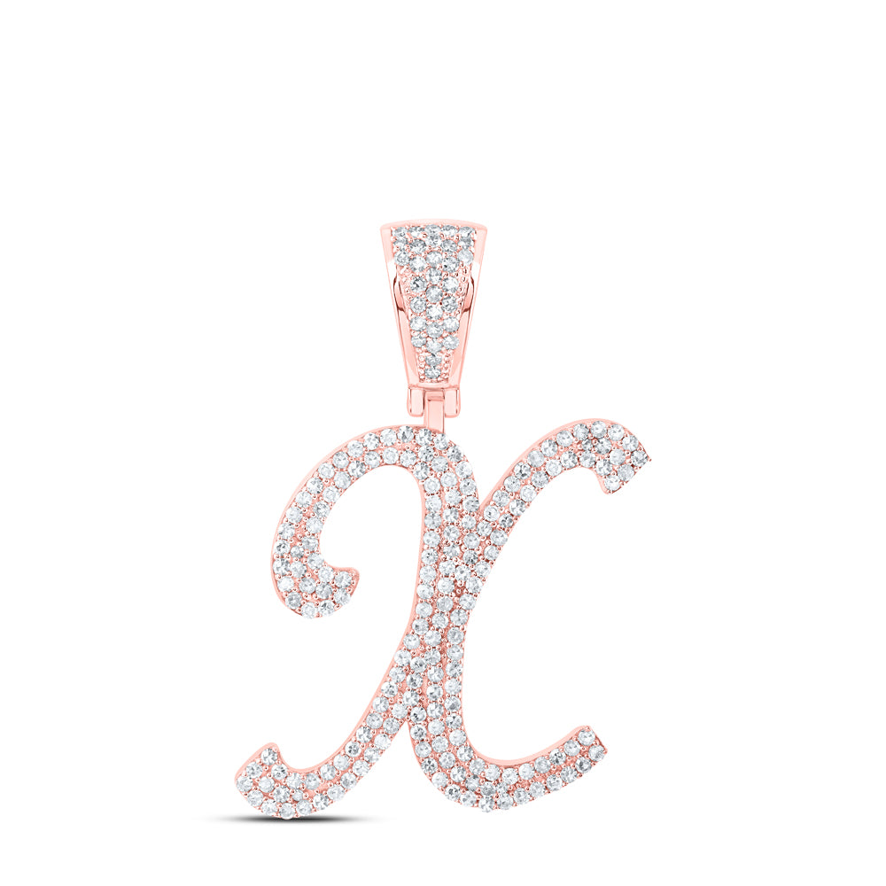 0.96 Ctw Natural Diamond Script Initial Letter Alphabet X Pendant in 10k Rose Gold