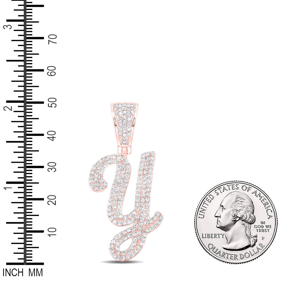 0.91 Ctw Natural Diamond Cursive Initial Letter Alphabet Y Pendant in 10k Rose Gold