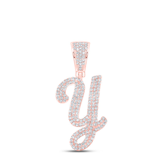 0.91 Ctw Natural Diamond Cursive Initial Letter Alphabet Y Pendant in 10k Rose Gold