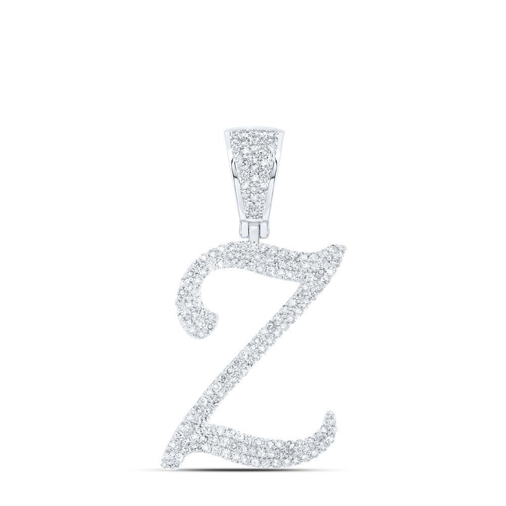 0.88 Ctw Natural Diamond Script Initial Letter Alphabet Z Pendant in 10k White Gold