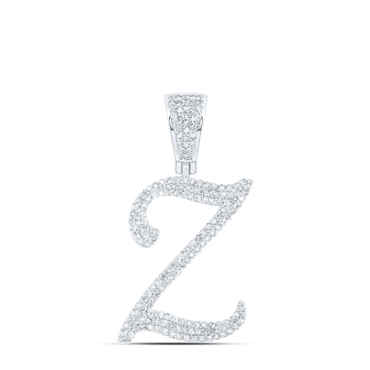 0.88 Ctw Natural Diamond Script Initial Letter Alphabet Z Pendant in 10k White Gold