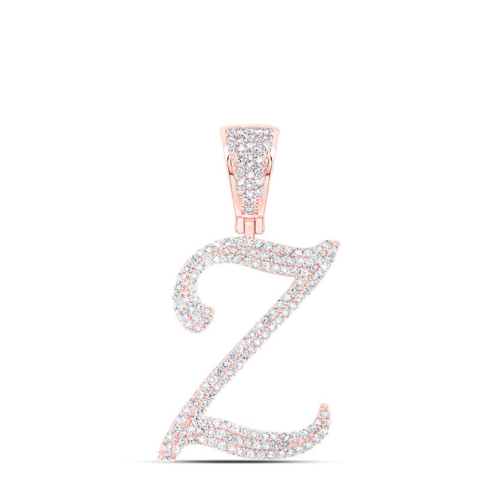 0.9 Ctw Natural Diamond Script Initial Letter Alphabet Z Pendant in 10k Rose Gold