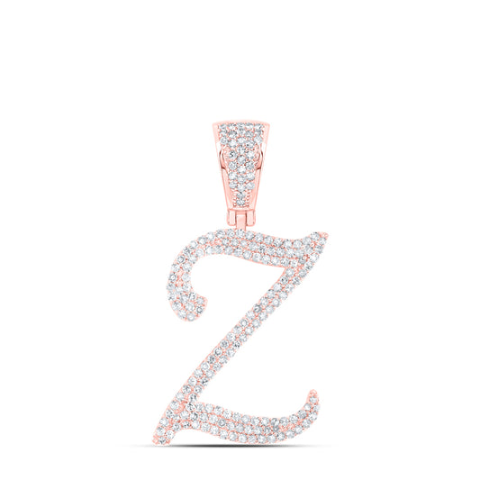 0.9 Ctw Natural Diamond Script Initial Letter Alphabet Z Pendant in 10k Rose Gold