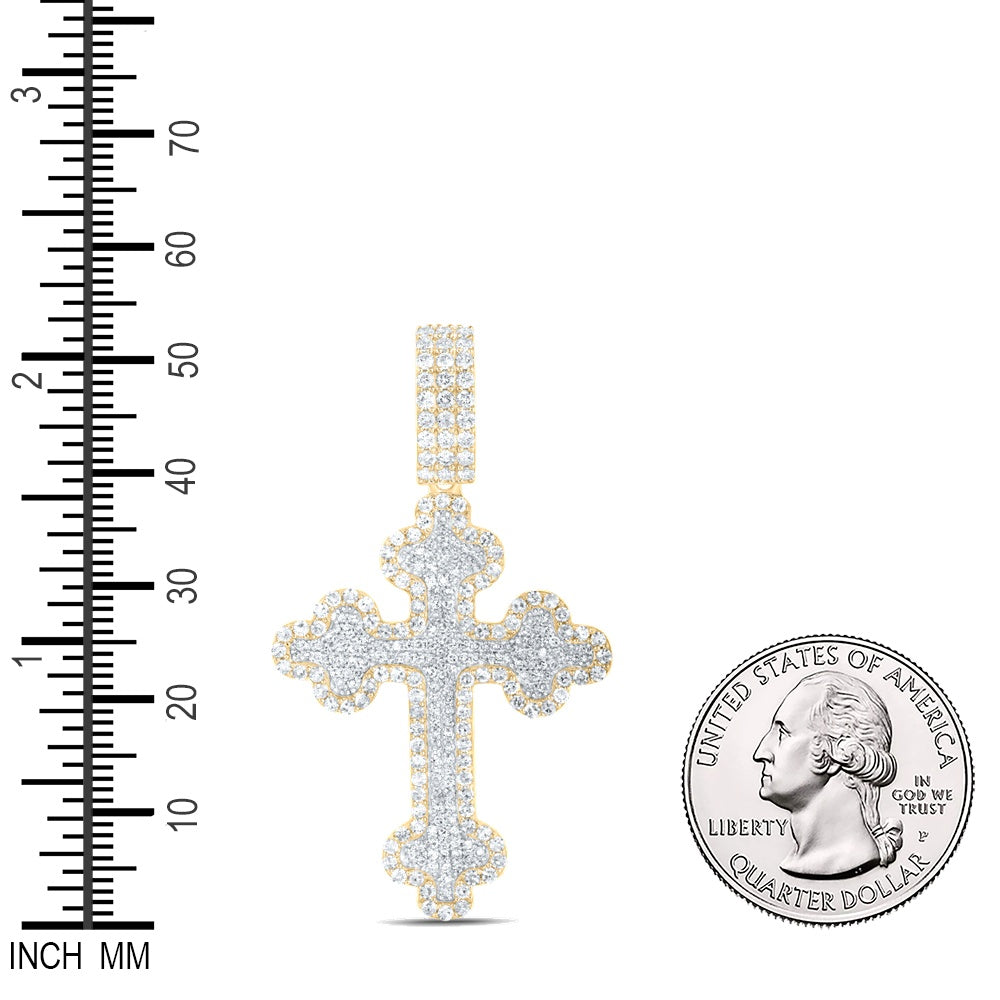 1.97 Ctw Natural Diamond Cluster Hiphop Cross Religious Pendant in 10k Yellow Gold