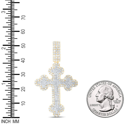 1.97 Ctw Natural Diamond Cluster Hiphop Cross Religious Pendant in 10k Yellow Gold