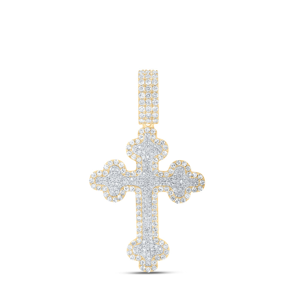 1.97 Ctw Natural Diamond Cluster Hiphop Cross Religious Pendant in 10k Yellow Gold