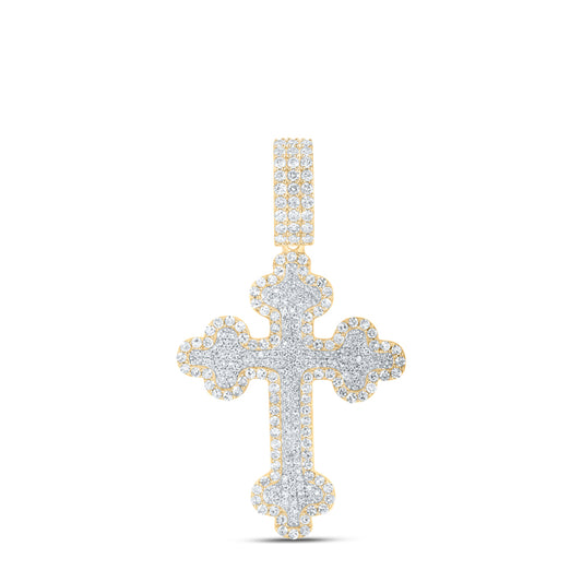 1.97 Ctw Natural Diamond Cluster Hiphop Cross Religious Pendant in 10k Yellow Gold