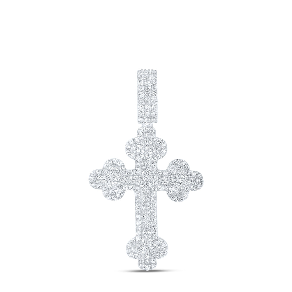 1.97 Ctw Natural Diamond Cluster Hiphop Cross Religious Pendant in 10k White Gold