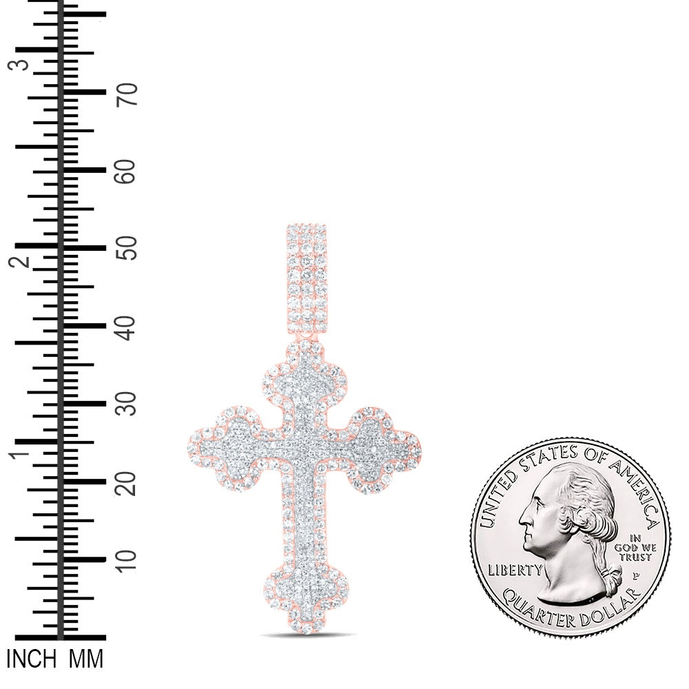 1.97 Ctw Natural Diamond Cluster Hiphop Cross Religious Pendant in 10k Rose Gold