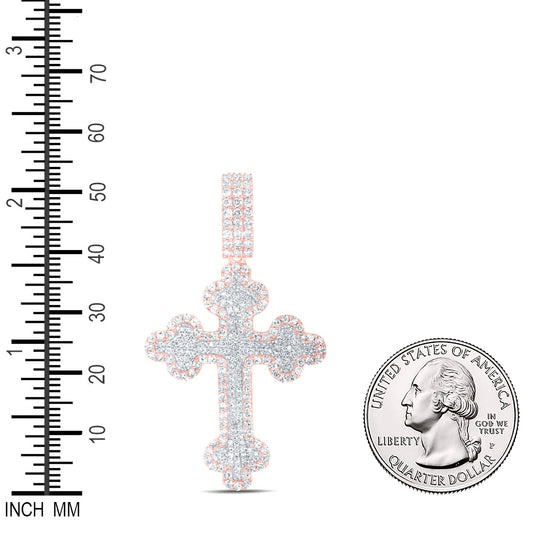 1.97 Ctw Natural Diamond Cluster Hiphop Cross Religious Pendant in 10k Rose Gold
