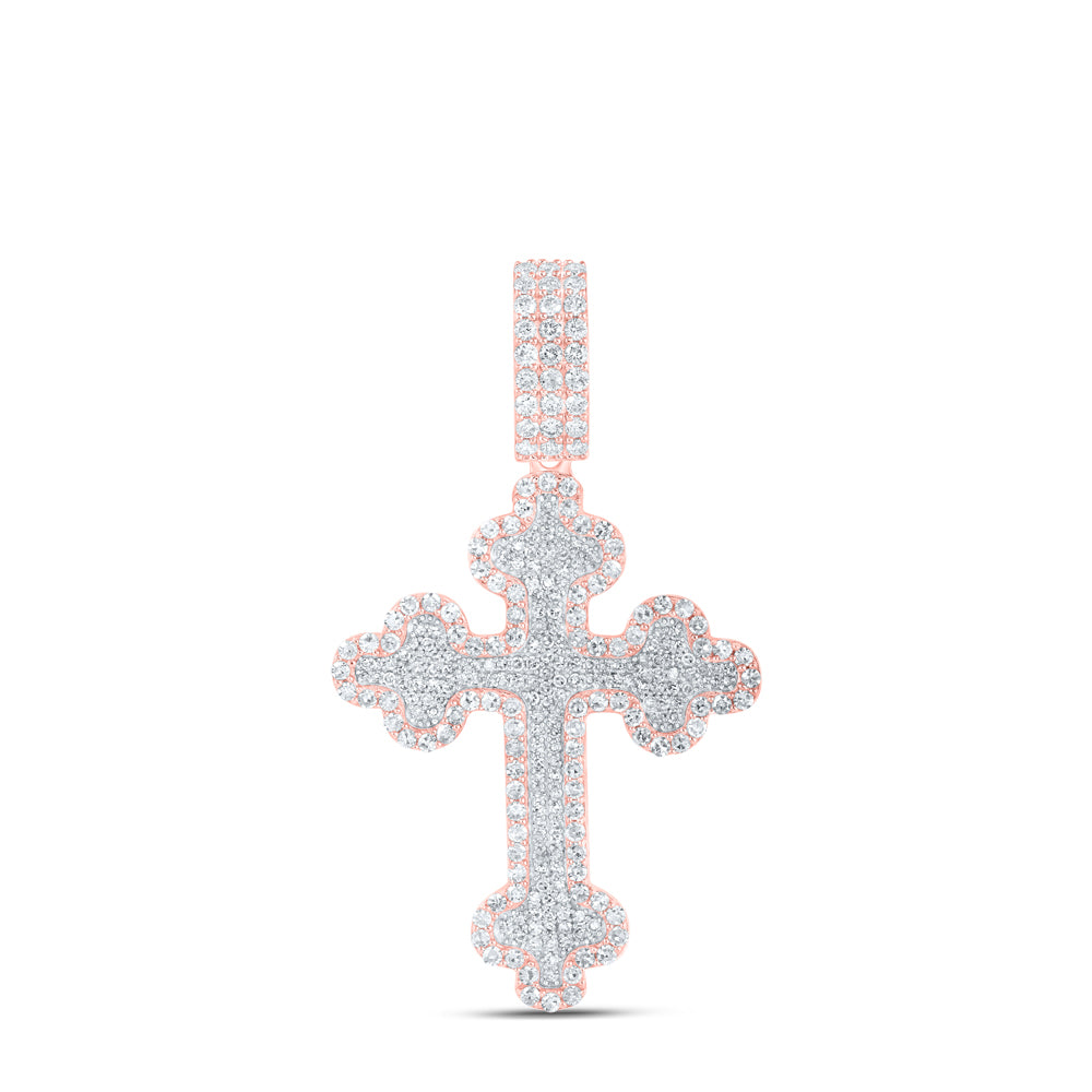 1.97 Ctw Natural Diamond Cluster Hiphop Cross Religious Pendant in 10k Rose Gold
