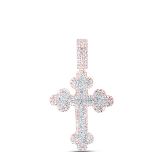 1.97 Ctw Natural Diamond Cluster Hiphop Cross Religious Pendant in 10k Rose Gold
