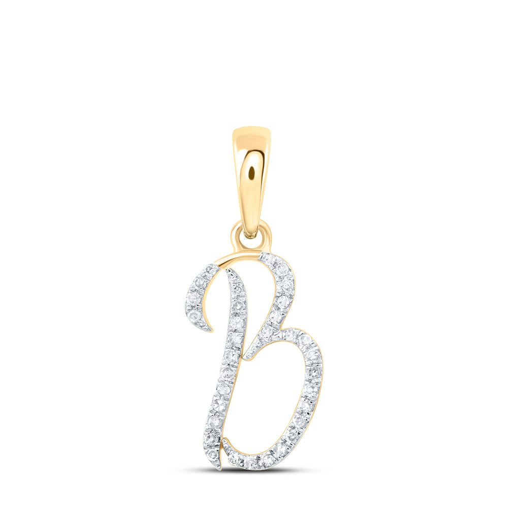 0.1 Ctw Natural Diamond Designer Initial Letter B Pendant in 10k Yellow Gold