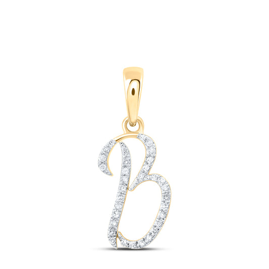 0.1 Ctw Natural Diamond Designer Initial Letter B Pendant in 10k Yellow Gold