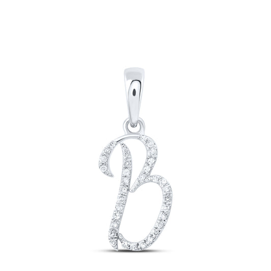 0.1 Ctw Natural Diamond Designer Initial Letter B Pendant in 10k White Gold