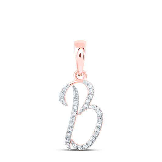 0.1 Ctw Natural Diamond Designer Initial Letter B Pendant in 10k Rose Gold
