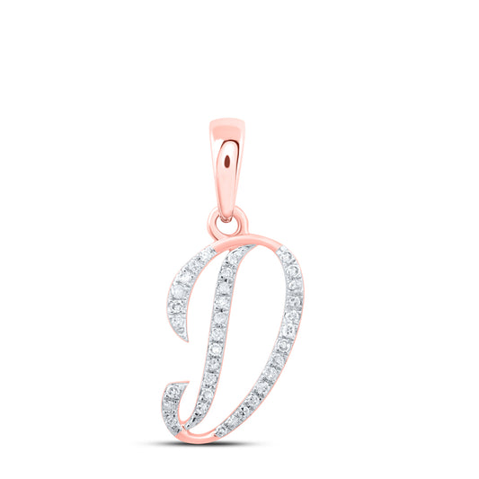 0.1 Ctw Natural Diamond Designer Initial Letter D Pendant in 10k Rose Gold