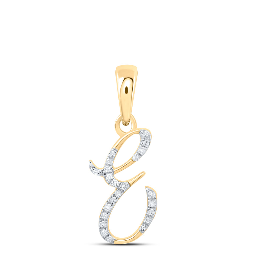 0.07 Ctw Natural Diamond Designer Initial Letter E Pendant in 10k Yellow Gold