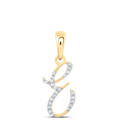 0.07 Ctw Natural Diamond Designer Initial Letter E Pendant in 10k Yellow Gold