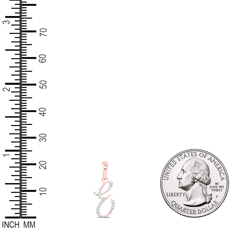 0.07 Ctw Natural Diamond Designer Initial Letter E Pendant in 10k Rose Gold