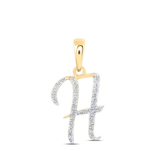 0.1 Ctw Natural Diamond Designer Initial Letter H Pendant in 10k Yellow Gold