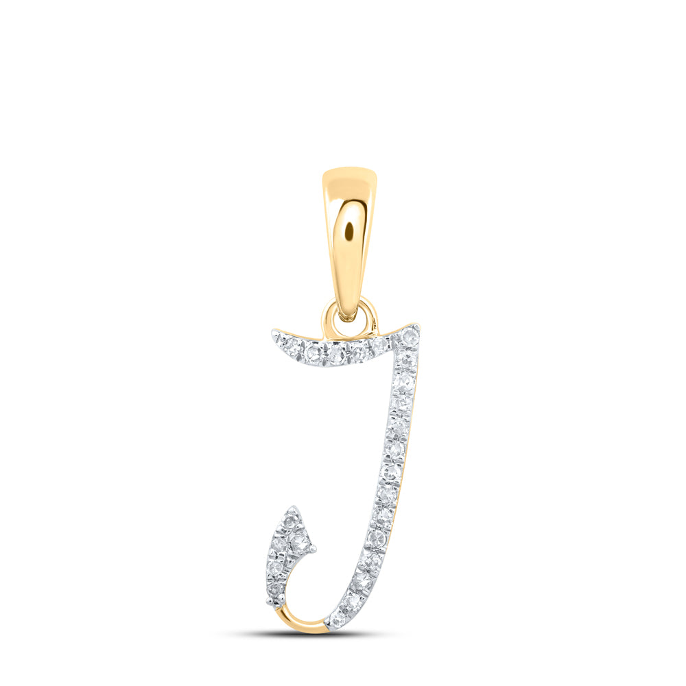0.05 Ctw Natural Diamond Designer Initial Letter J Pendant in 10k Yellow Gold