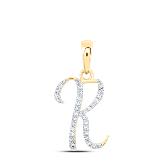 0.1 Ctw Natural Diamond Designer Initial Letter K Pendant in 10k Yellow Gold