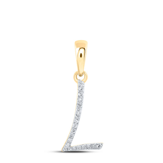 0.06 Ctw Natural Diamond Designer Initial Letter L Pendant in 10k Yellow Gold