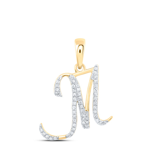 0.17 Ctw Natural Diamond Designer Initial Letter M Pendant in 10k Yellow Gold