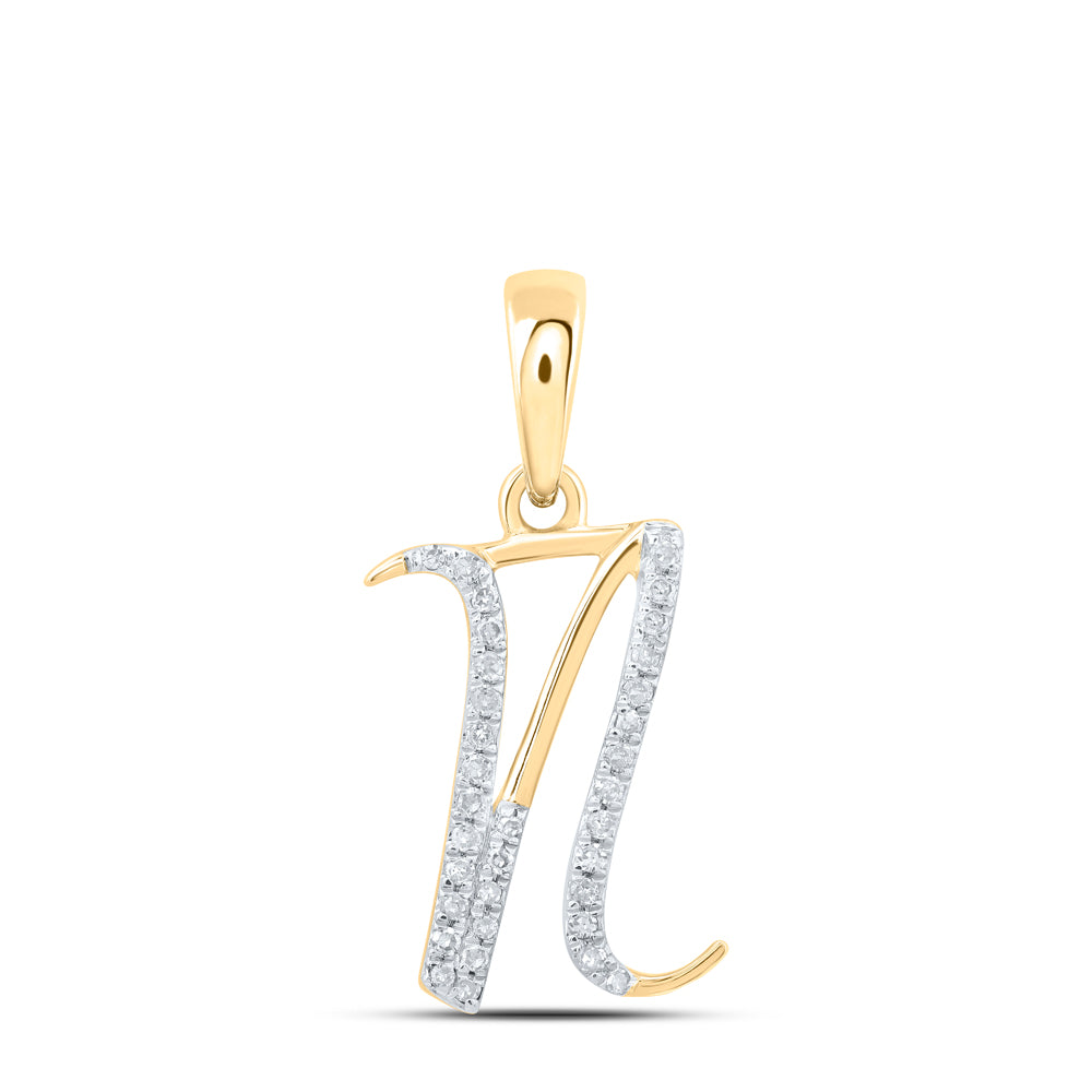 0.11 Ctw Natural Diamond Designer Initial Letter N Pendant in 10k Yellow Gold