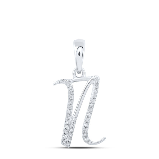0.11 Ctw Natural Diamond Designer Initial Letter N Pendant in 10k White Gold