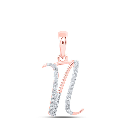 0.11 Ctw Natural Diamond Designer Initial Letter N Pendant in 10k Rose Gold