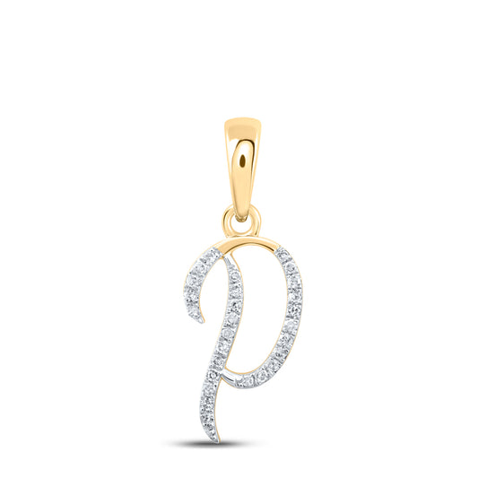 0.08 Ctw Natural Diamond Designer Initial Letter P Pendant in 10k Yellow Gold